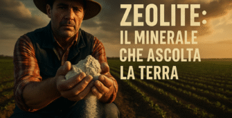 Immagine cinematografica magnetica che rappresenta il manifesto della Zeolite Micronizzata come simbolo di agricoltura naturale, resiliente e sostenibile.